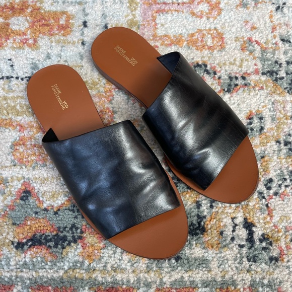 Diane von Furstenberg Barrett Single-Band Flat Slide Sandals in Black Size 5.5 - Picture 4 of 6